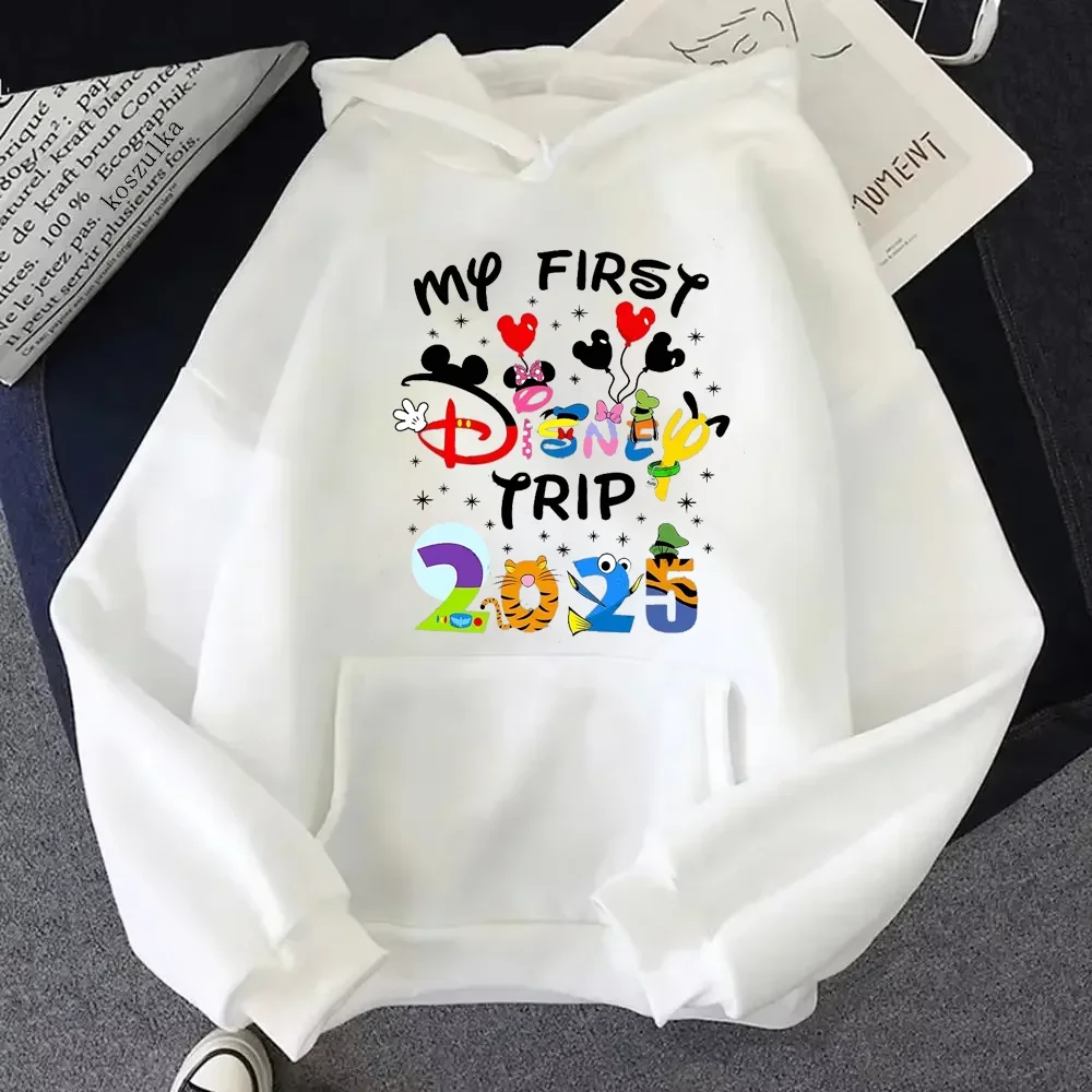 2025 Disney Mickey Minnie Family Vacation Printed Hoodie Autumn My First Disney Trip Pullover Tops Women Casual Sweatshirt