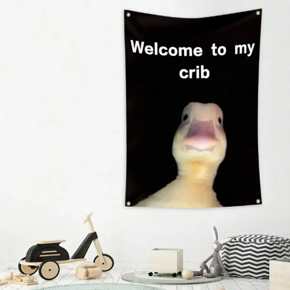 90*150cm Duck Wall Flag Wall Hanging Banner Funny Flags Welcome To My Crib Flag Cave Wall Dorm Party for Room Home Decoration