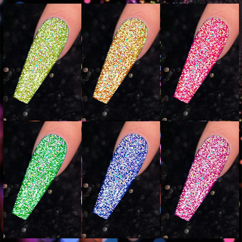 LILYCUTE 7ML Laser Reflective Glitter Gel Nail Polish Sparkling Sequins Top Coat Semi Permanent UV Gel Varnish Nail Art Manicure