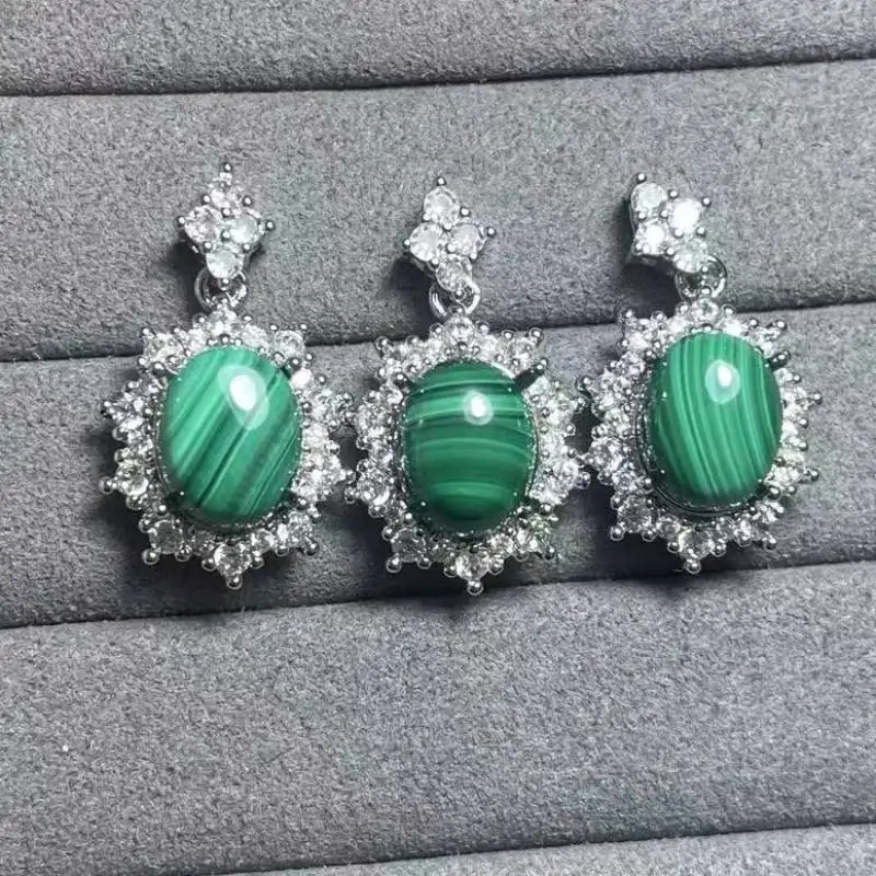 

5pendants natural 8*10mm green malachite white copper pendant charms wholesale