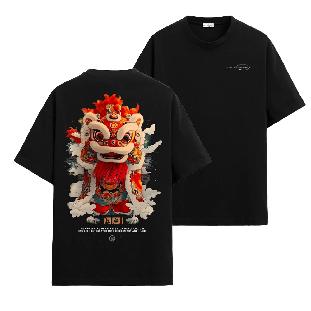 

100% High Quality Cotton T-shirt Chinese New Year Lion Dance Traditional Culture 3D Printing Spring Festival Unisex Kid's Tops