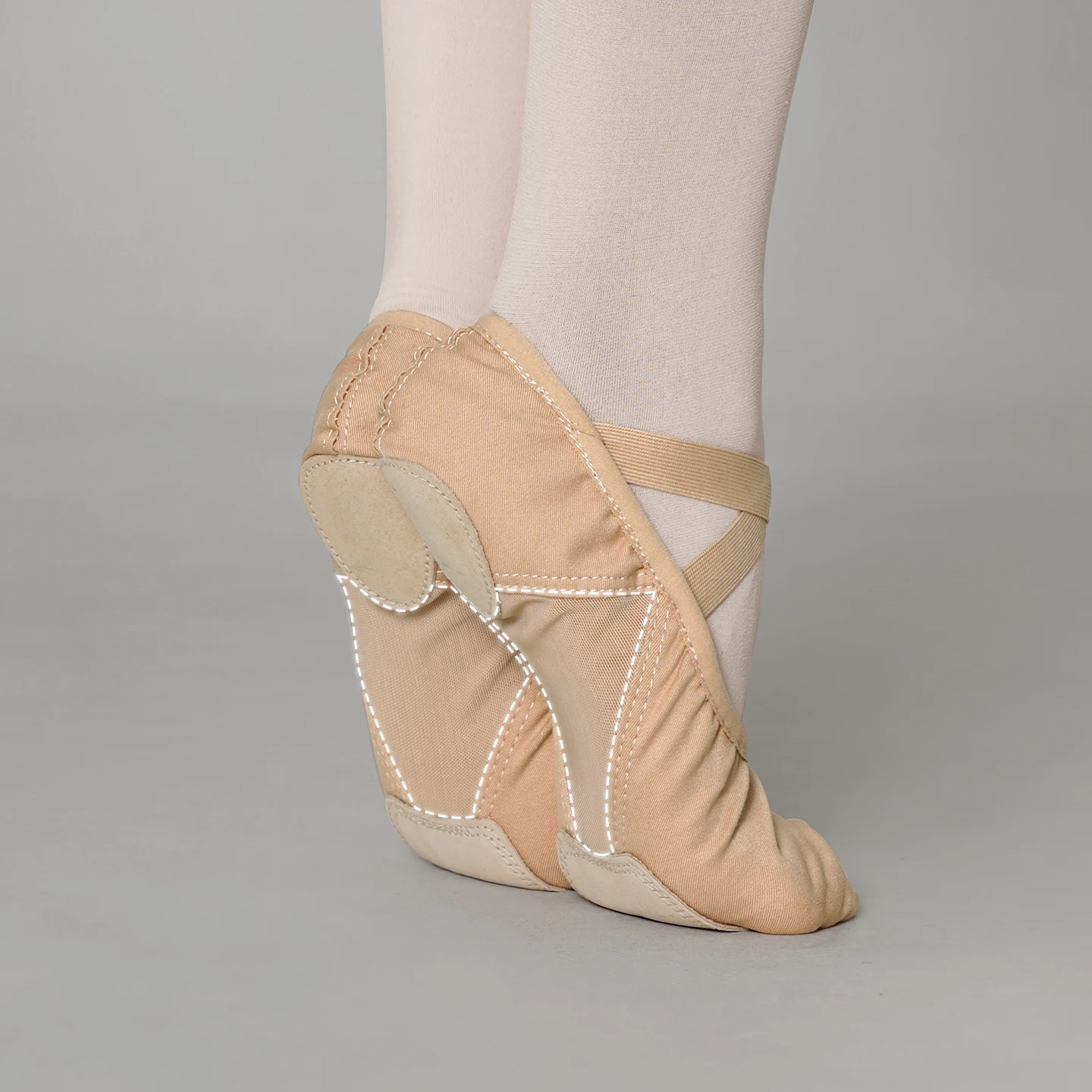 Atmungsaktive Mesh-Patchwork-Tanzschuhe mit weicher Sohle für Damen, Ballettschuhe mit geteilter Sohle für Mädchen und Kinder, hochelastische Canvas-Ballettschuhe – Detail 1
