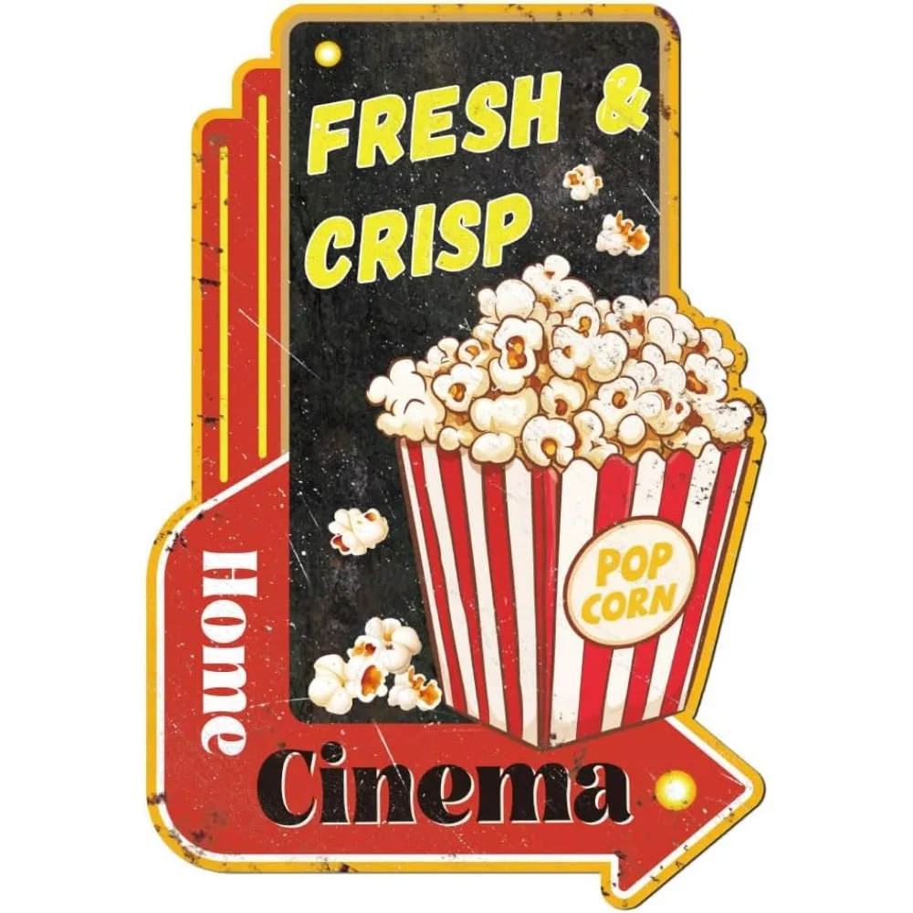 Vintage Popcorn Metal Tin Sign Movie Theater Retro Tin Sign Hanging Decor for Theater Restroom Home Cinema Metal Wall Art Plaque