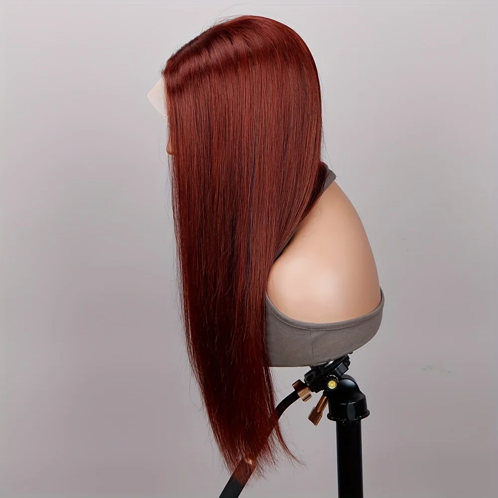 Perucas de cabelo humano com renda frontal para mulheres, peruca frontal transparente, peruca reta de osso colorido, 200 densidade, marrom avermelhado, 13x6