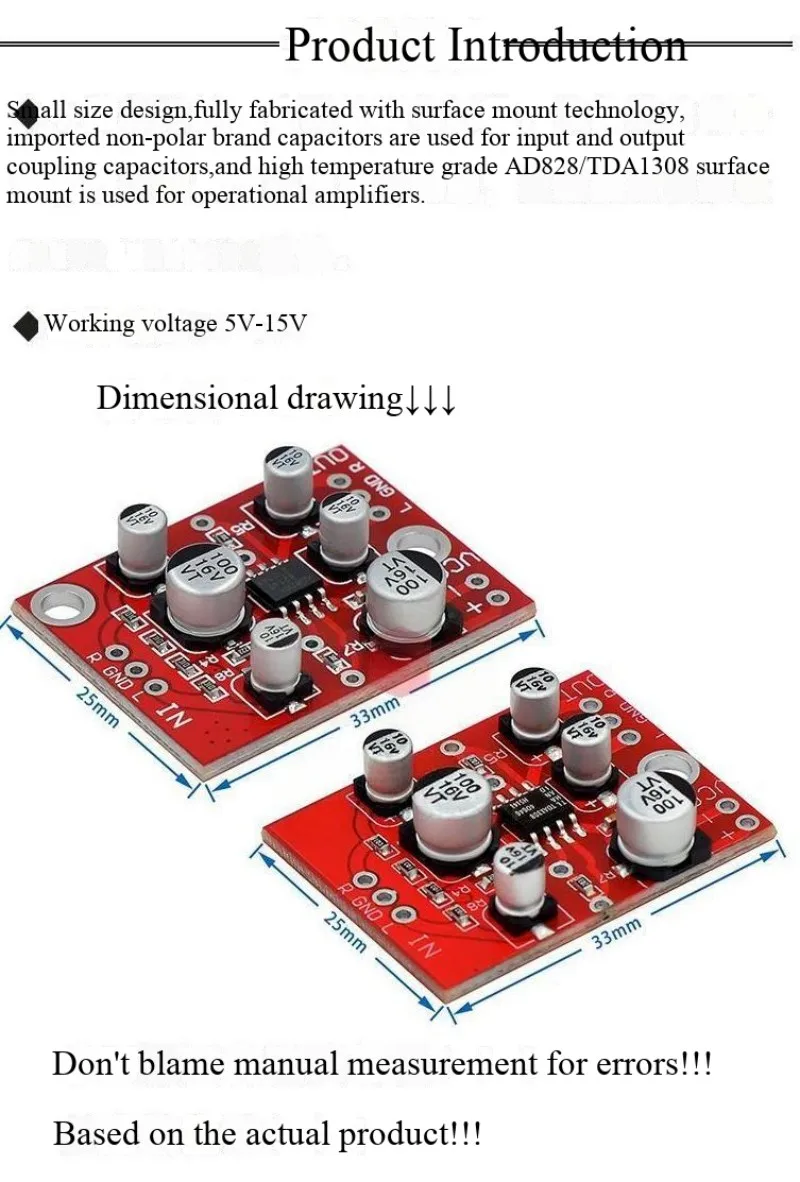 AD828/TDA1308 Operationsverstärker-Vorverstärkerplatine, Audio-Verstärkermodul, Einzelstromversorgung, 5V-15V – Detail 2