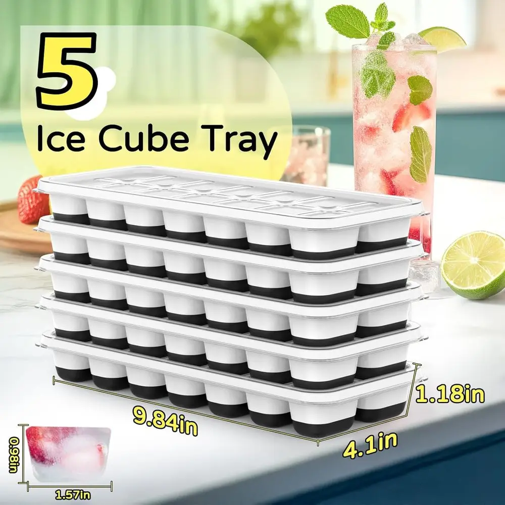 Stackable Silicone Ice Cube Trays with Lids - BPA-Free, Easy Release, Reusable Molds for Regular Ice Cubes, Cocktails, Coffee, W
