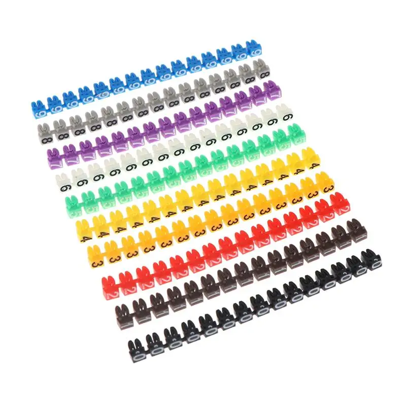 【S】100Pcs Cable Markers Colourful C-Type Marker Number Tag Label For 1.2-10mm Wire Conspicuous And Easy To Identify