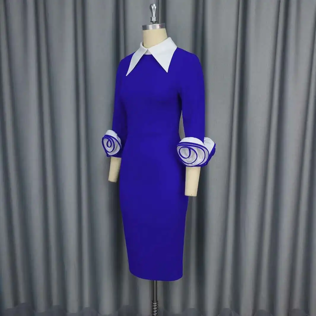 كتلة Am050125color بدوره إلى أسفل طوق فستان بكم طويل ثلاثية الأبعاد الأزهار حفلة Bodycon فستان 2025 فستان صيفي رداء Vestido النساء