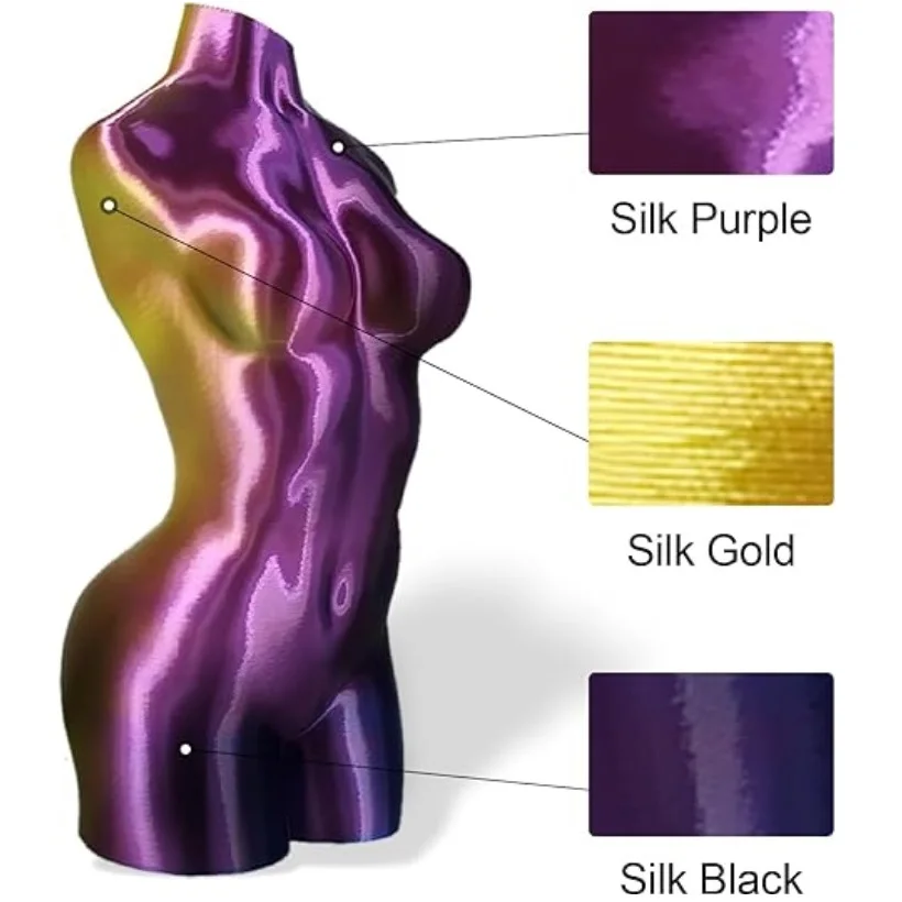 Filamen Sutra PLA Tricolor 200g 1.75mm Akurasi Dimensi +/- 0.05mm Filamen Printer 3D FDM Multicolor PLA Merah Biru Hijau