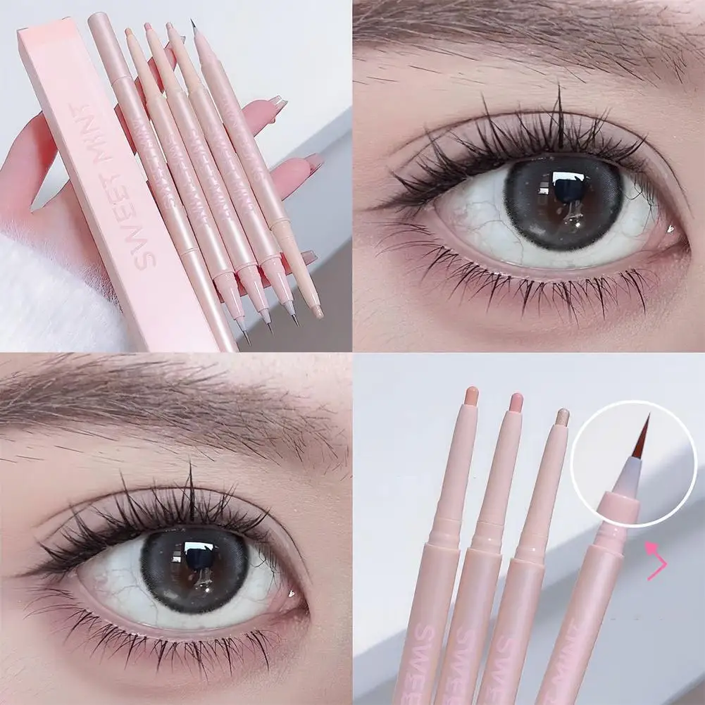 Double Ended Deitado Silkworm Lápis, Highlighter, Stick Pen, Magro Eye Ampliar, Soft Eyes, Tip Under Highlighter Maquiagem, K1D9