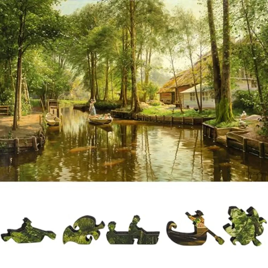 

Wooden Puzzle for Adults - Uniquely Shaped Pieces - Made in The USA by - 444 Pieces - Going to Market