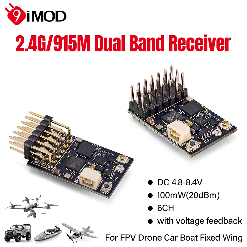 9IMOD 2.4G/915M Dual Band Receiver PWM Receiver 6CH 100mW with Voltage Feedback For FPV