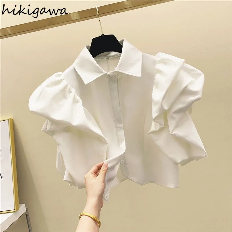 Puff Sleeve Blouse Women Clothes Crop Tops 2024 Blusas Mujer De Moda Slim Fit Chiffon Summer Shirts Sweet Korean Sweet Blouses