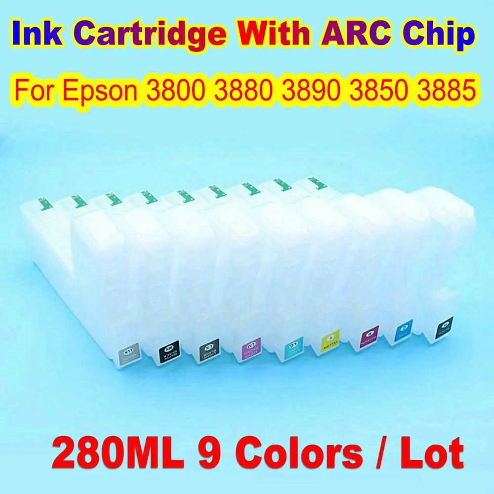 Para cartucho de tinta recargable Epson 3880 3800 3890 3850 cartucho de recarga vacío con Sensor de Chip de reinicio automático ARC 280ML 9 colores/lote