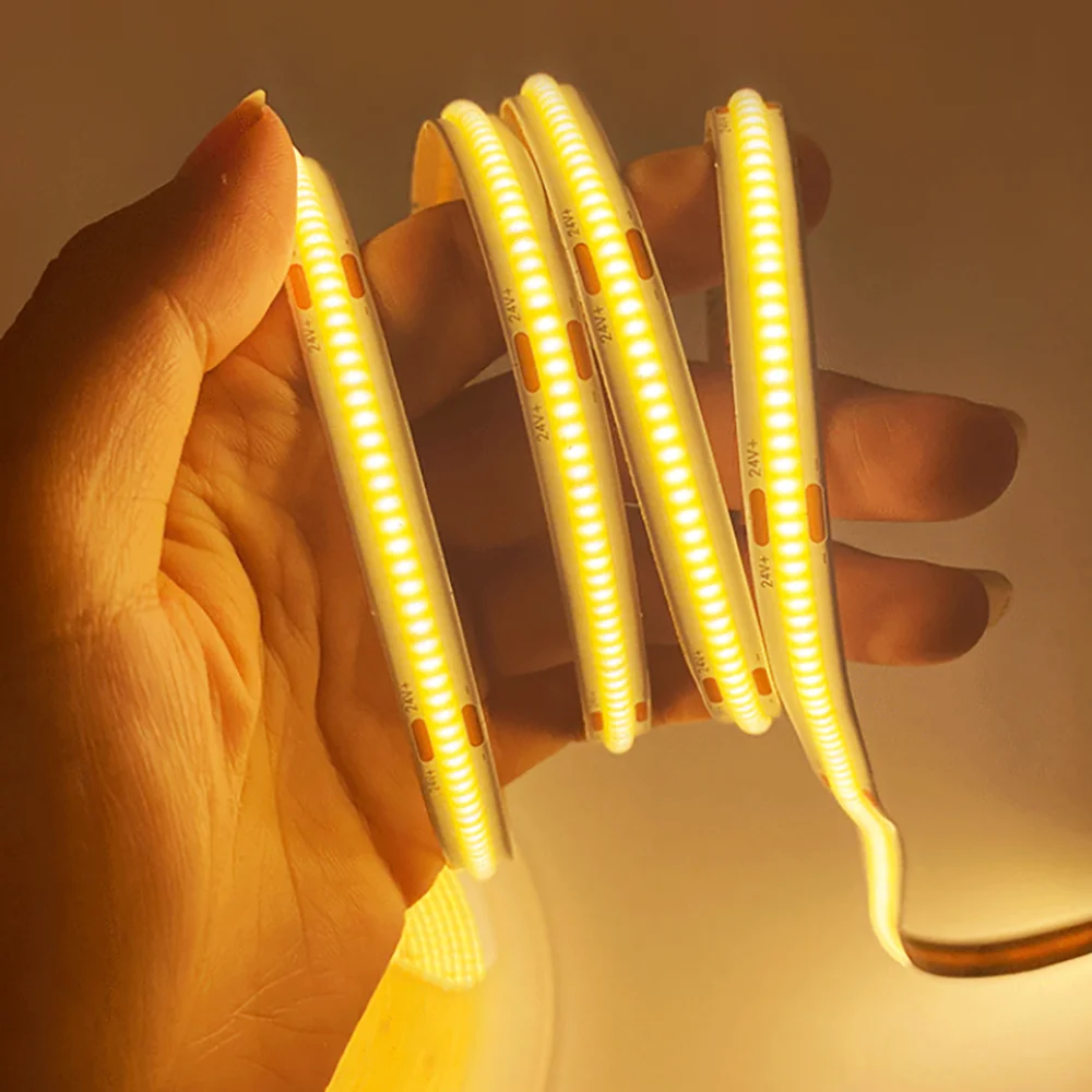 3MM 5MM 8MM PCB DC 5V 12V 24V COB LED Strip 320 384 480 528LEDs/m High Density Flexible COB LED Tape Light Bar Linear Light