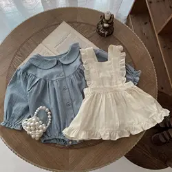 LILIGIRL Newborn Girl Clothes Spring  Autumn New Single-breasted Girl's One Piece Clothes Or Lace Suspender Skirt Sweet Clothes