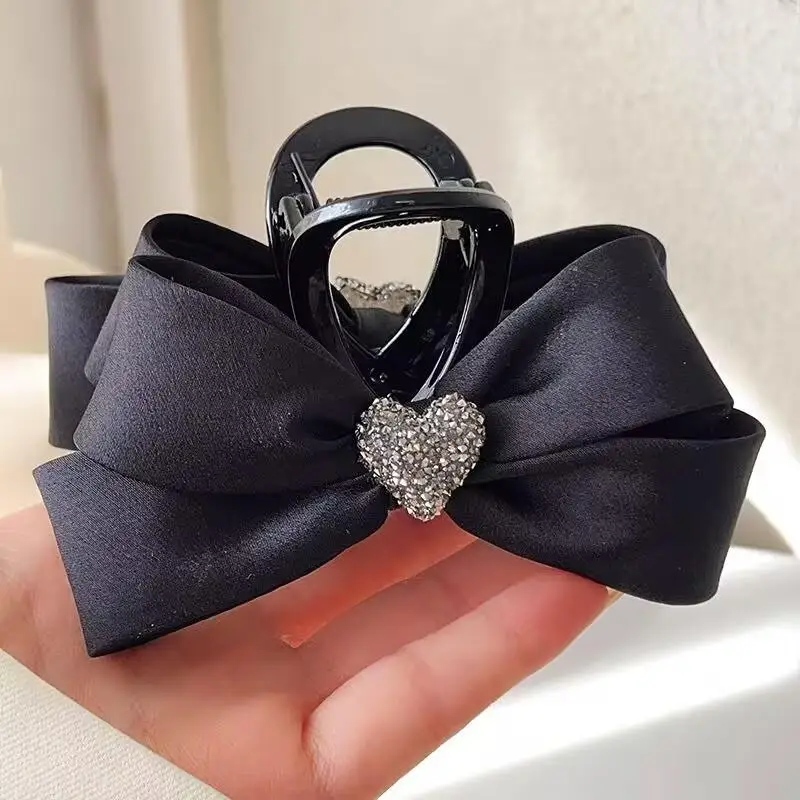 1/2 Stück Strass-Haarspange mit schwarzer Stoffschleife für Damen, elegante Haarklammer für den Alltag, modische Haarspange für Mädchen – Detail 5