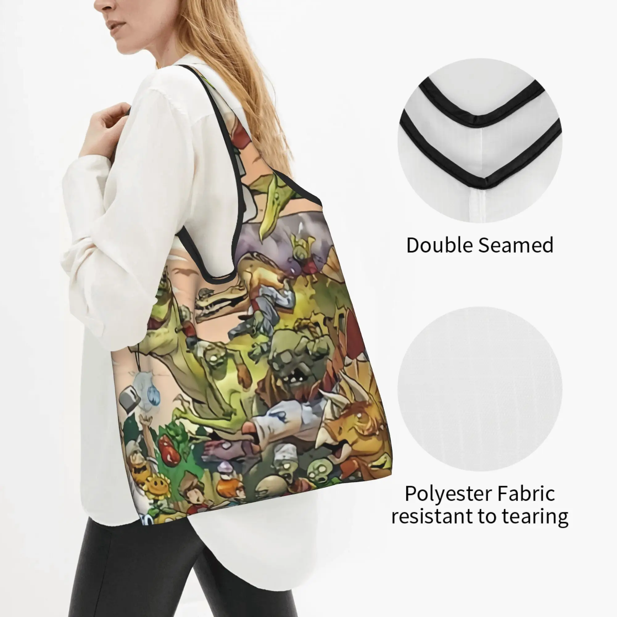 Reusable Plants vs. Zombies Game  Shopping Bag Women Tote Bag Portable  Grocery Shopper Bags