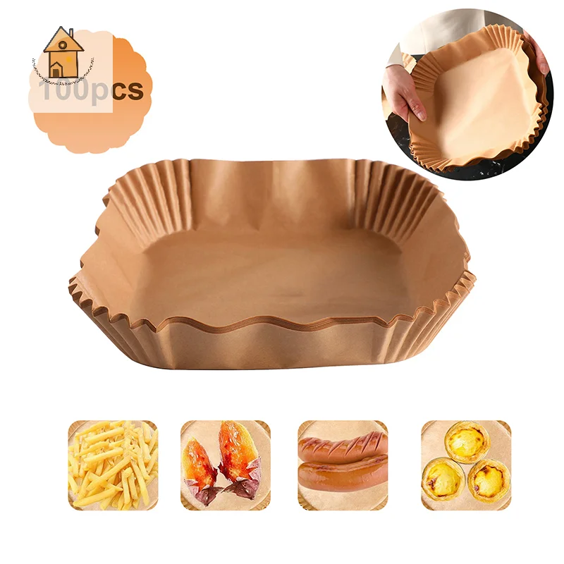 100Pcs Air Fryer Special Paper Food Silicon Oil Paper High Temperature Absorbent Paper Baking Accessories