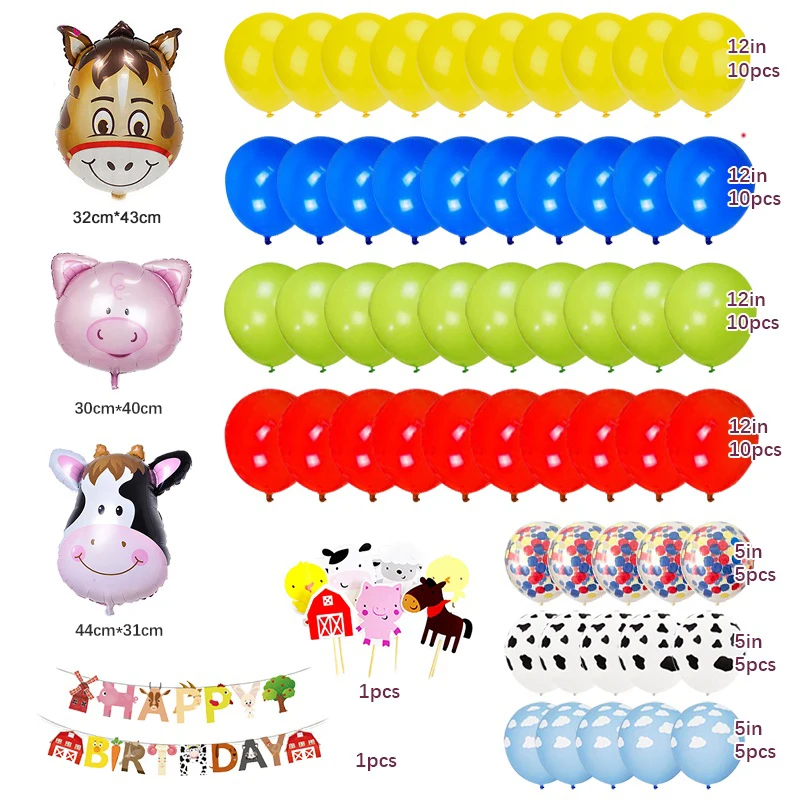 1 Year Girl Birthday Balloon Decor Farm Pig Children's Birthday Party Decorations Kids Boy Baby Shower Donkey Cow Animal Balloon