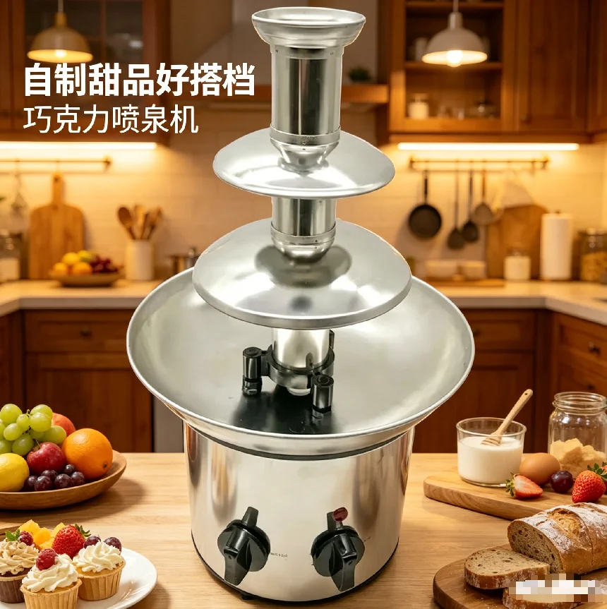 Fuente de Chocolate de 3 Niveles 110V/220V para Uso Doméstico, Fiestas de Cumpleaños, Repostería, Fotografía, Cascada de Salsa de Chocolate HCB1