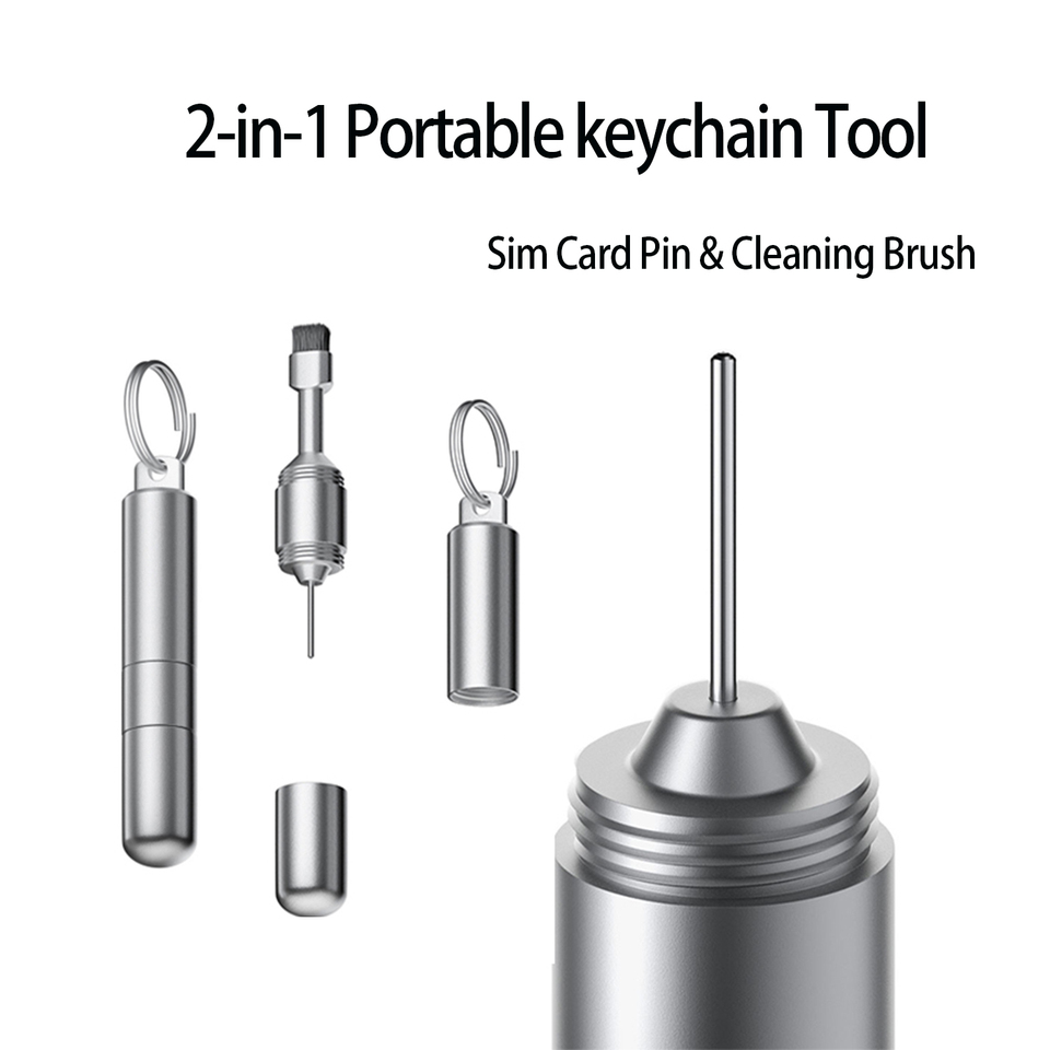 SIM Card Tray Removal Tool with Cleaning Brush, 2 in 1 Portable Keychain Eject Pins Reset Needle & Cleaning Pen for Cell Phone.
