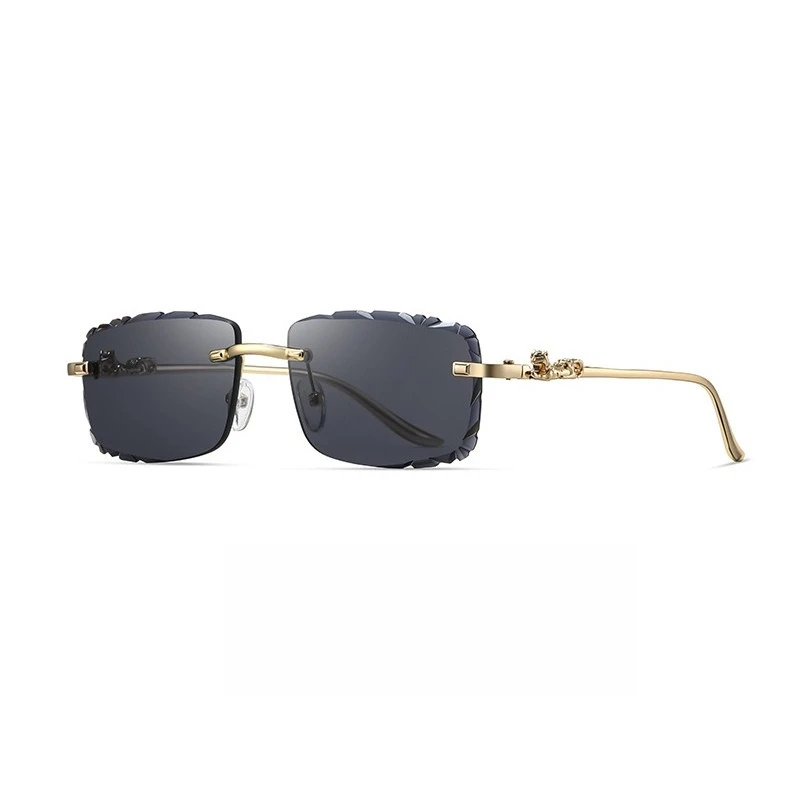 

Rimless Glasses Frame Women Men Fashion Leopard Decor Business Cool Eyeglasses Travel Driving Metal Sun Glasses Shade Eyewear