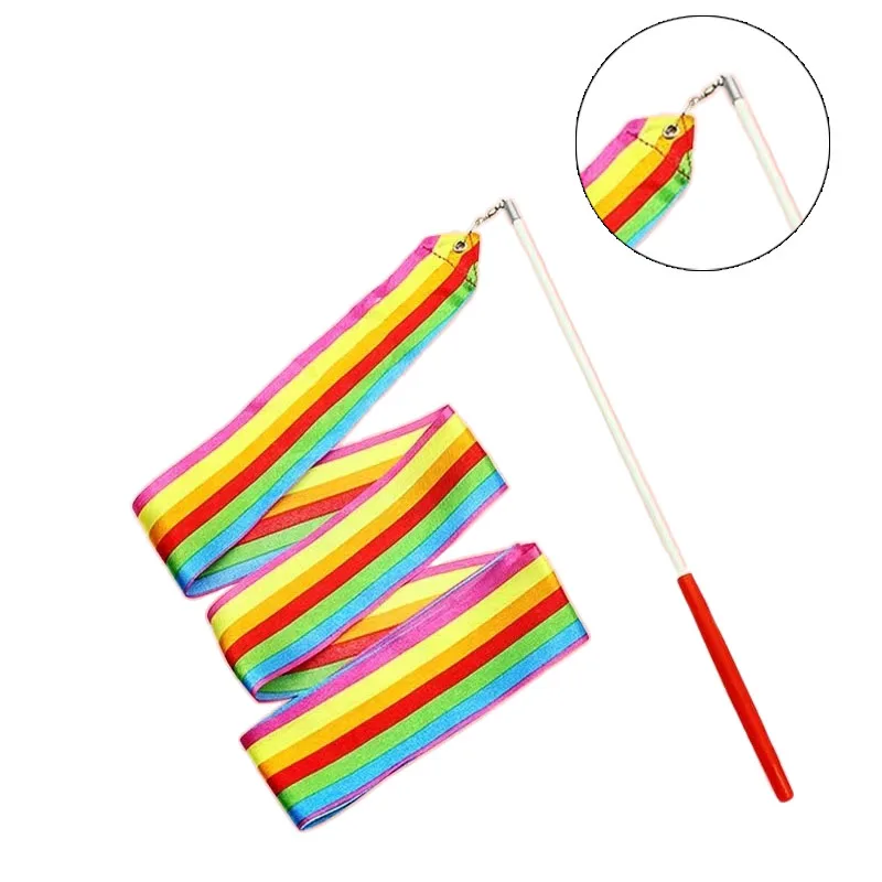 4M Children's Outdoor Sports Props Colorful Rainbow Fitness Ribbon Dance Ribbon Rhythmic Gymnastics Art Ballet Twirling Stick