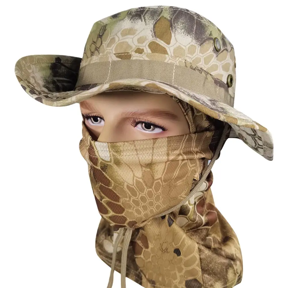 Outdoor Hiking Fishing Hunting Boonie Hat Women Men Sport Sun UV Protection Neck Face Camouflage Adjustable Bucket Caps And Mask