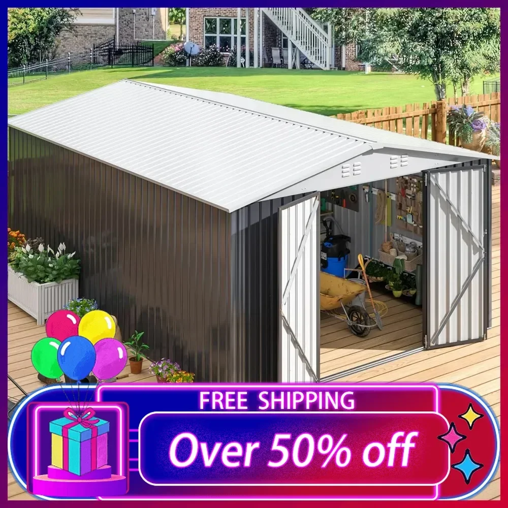 

Outdoor 10x14 Storage Shed, Garden Shed with Lockable Doors and Updated Frame Structure, Metal Tool Sheds for Garden Backyard