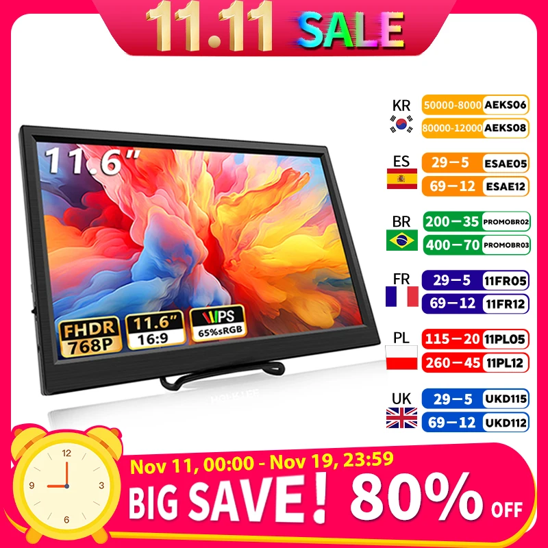 

11,6-дюймовый портативный монитор HDMI-совместимый ноутбук второй экран игровой расширенный дисплей для Switch/PS4/Xbox/Raspberry Pi