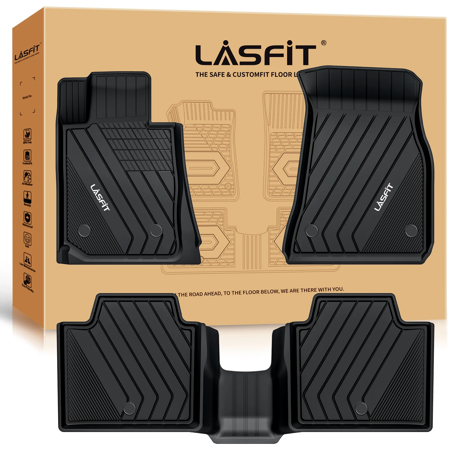 LASFIT Floor Mats for BMW 3 Series 2019-2025 (Only fit XDrive and RWD,not fit Sport Wagon, 330e ) 1st & 2nd Row TPE Liner