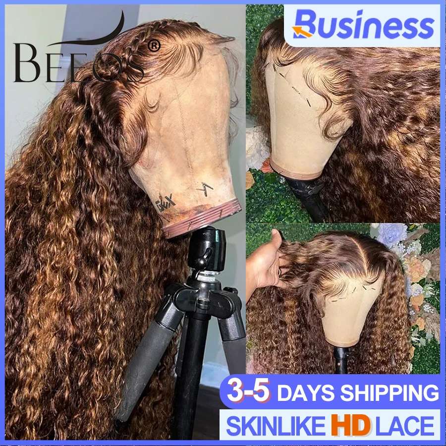 

BEEOS 250% Highlight Wig Human Hair Curly 13x6 HD Lace Frontal Wig Water Wave Pre plucked 5x5 HD Closure Wigs For Women Skinlike