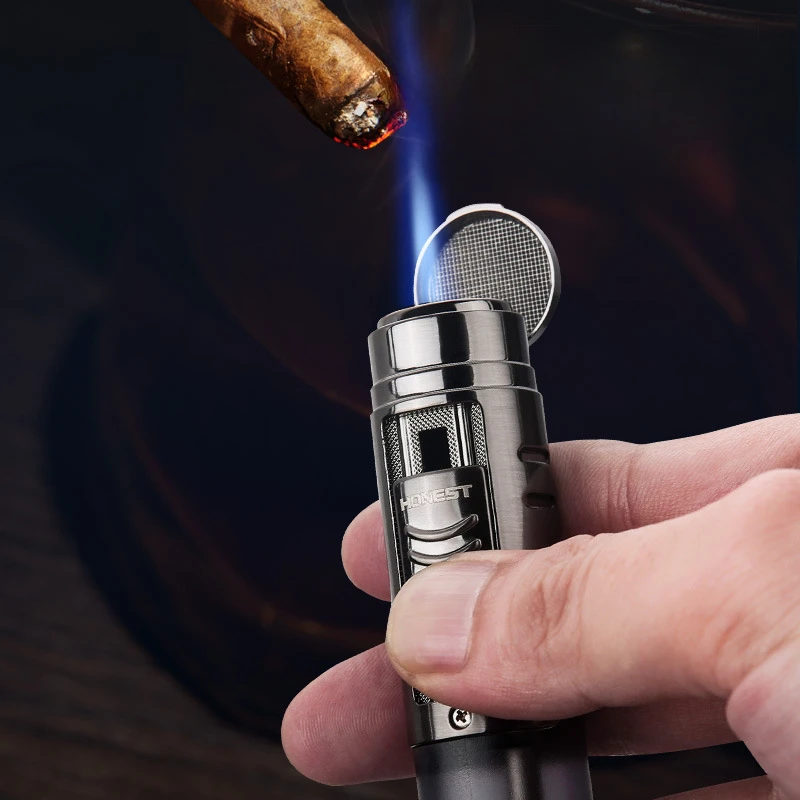 HONEST Cigar Lighter Metal Windproof Transparent Jet Lighter Turbine Torch Butane Gas Lighter Cigarette Accessories Men's Gift