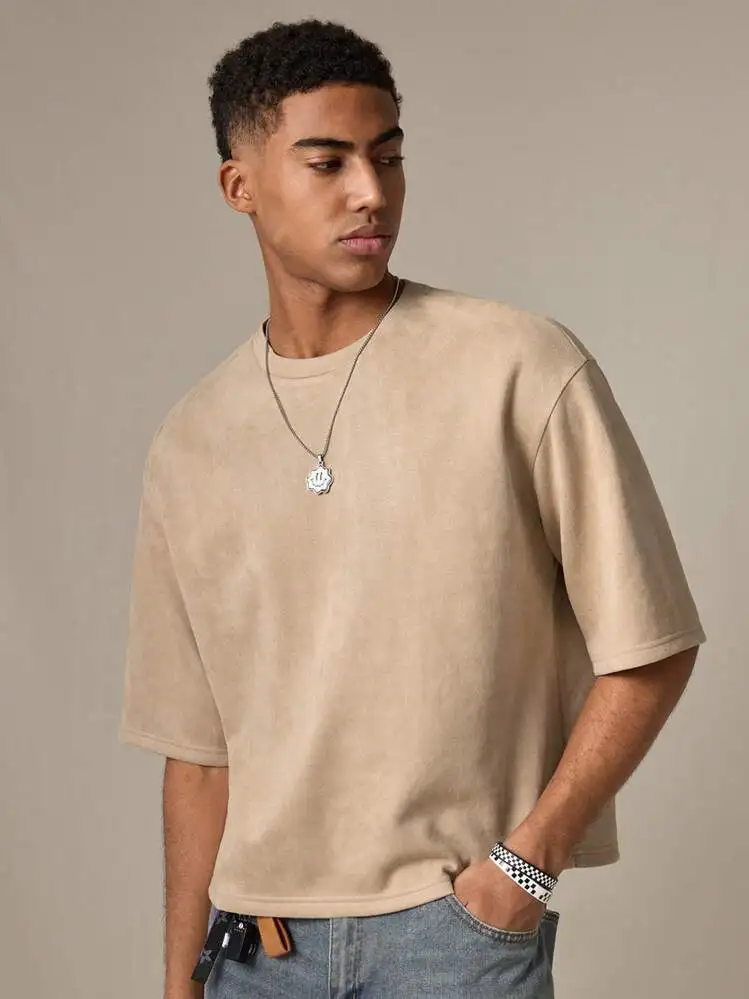 Mens Knitted Fashion Casual Loose Numeric Embroidery Short Sleeve T Shirt Summer School Fall