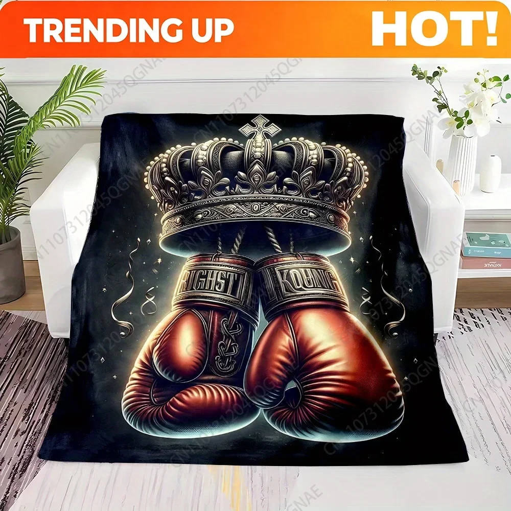 Champion Boxing Gloves Print Flannel Throw Blanket - Digital Print Polyester Mix Color Reversible All-Season Warmth, Non-Woven 2