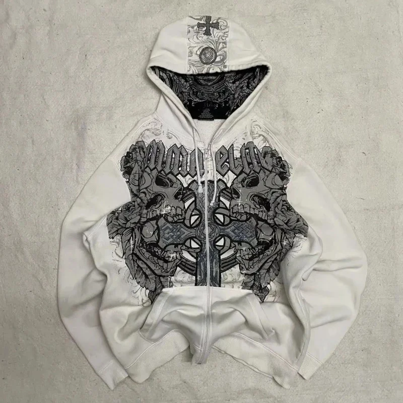 Zipper Hoodie Jacket Fashionable Street Graffiti Y2K Hip-hop Style Three-dimensional Printing Neutral Loose Casual Punk Jacket