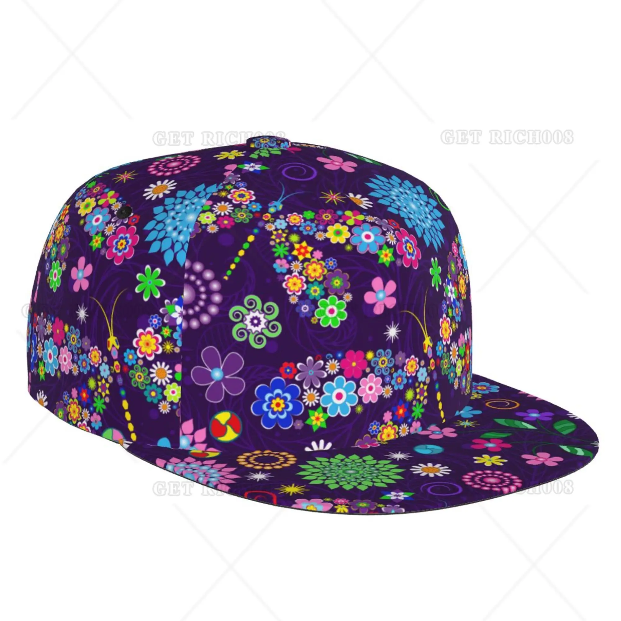 

Floral Dragonflies Full Print Baseball Cap Hat Hip Hop Flat Brim Sun Protect Unisex Adjustable Print One Size Outdoor