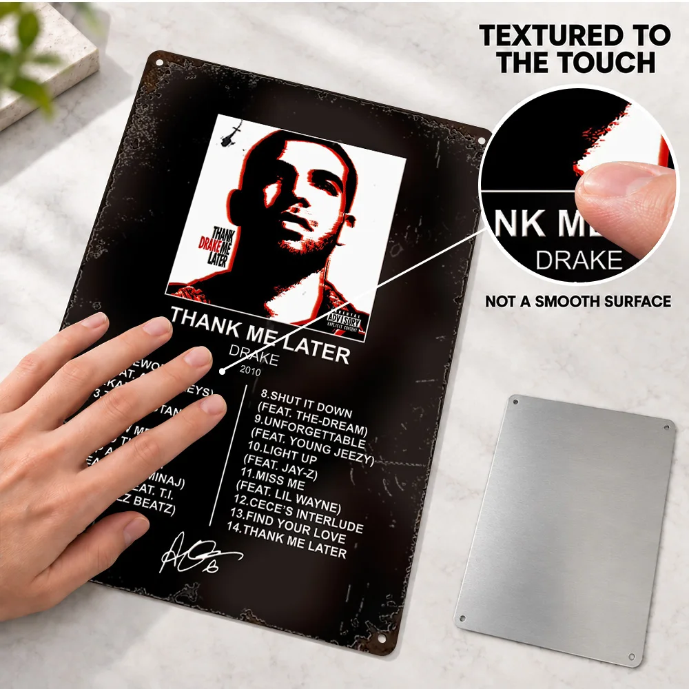 Drake Thank Me Later Textured Metal Poster Personalized Aluminum Sign Album Layout Wall Art For Home Studio Concert Lover Gift