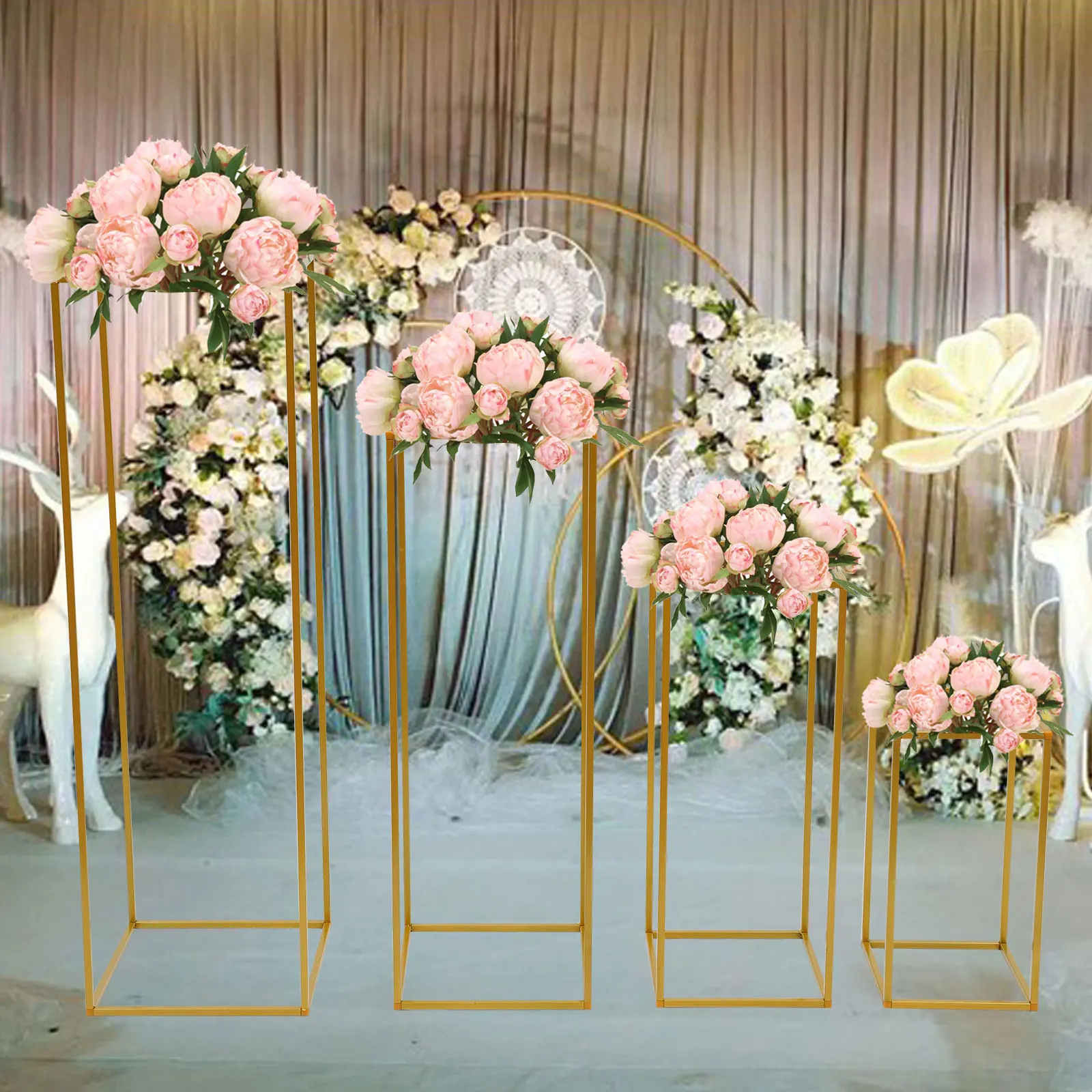 10PCS Gold Metal Wedding Flower Stand Floor Vases Flowers Column Road Lead Rack For Party Event Anniversary