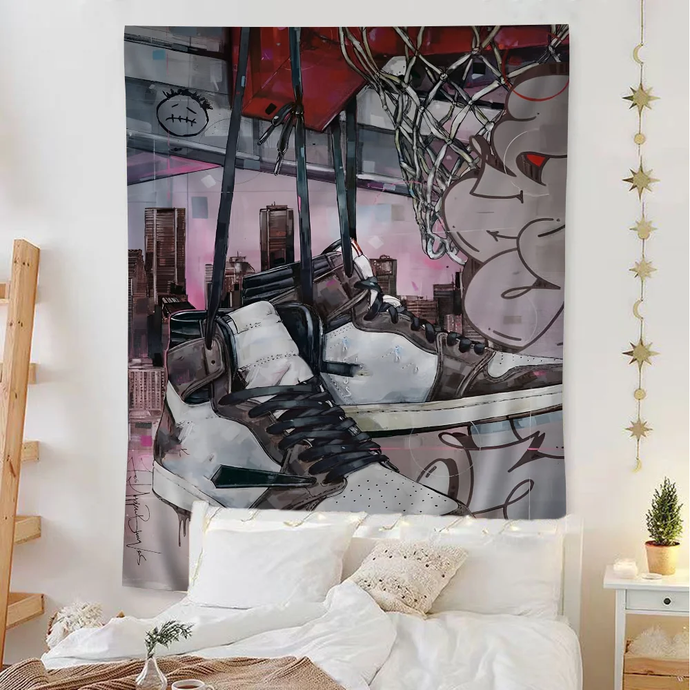 Graffiti Sneakers Anime Tapestry Hippie Flower Wall Carpets Dorm Decor Cheap Hippie Wall Hanging