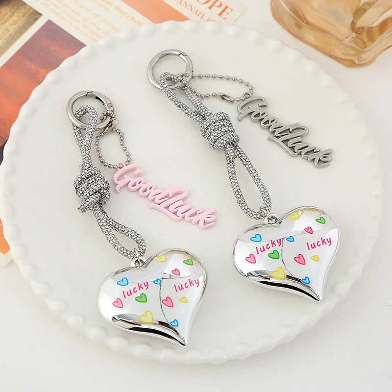 Hot Girl Style Heart Graffiti Silver Plated Keychain Trendy Korean Ins Pendant For Car Keys Airpods Case  Daily Ornament Gift