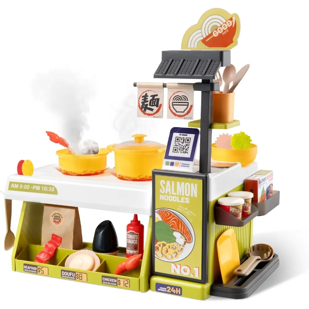 Mini crianças cozinha comida jogar conjunto simulado frutos do mar comida rápida restaurante brinquedo com caixa registradora com som de comida que muda de cor
