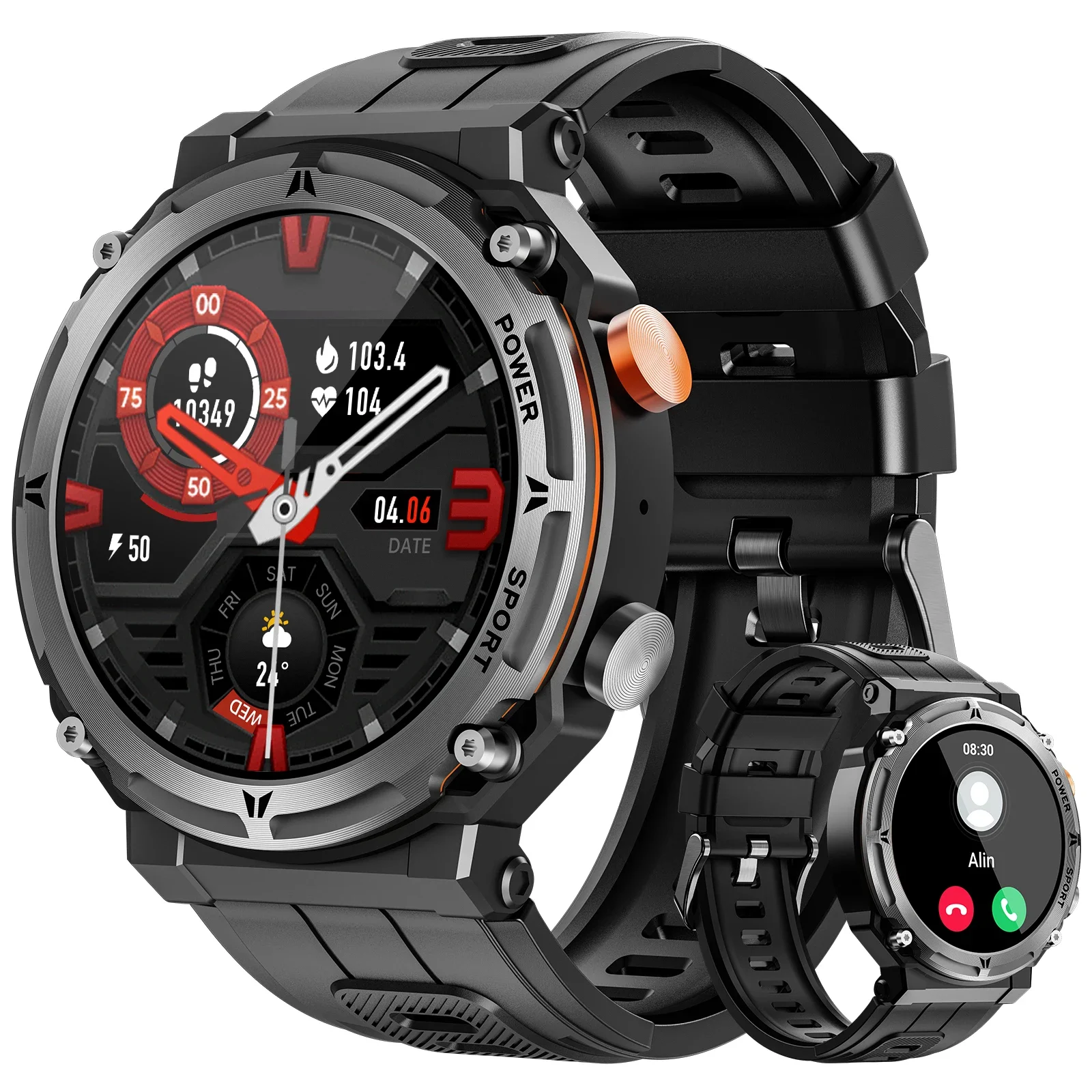 

2024 New Men's Military Smartwatch - 1.39" HD Screen. 5ATM Waterproof. Rugged Style. Bluetooth Call (Answer/Dial).