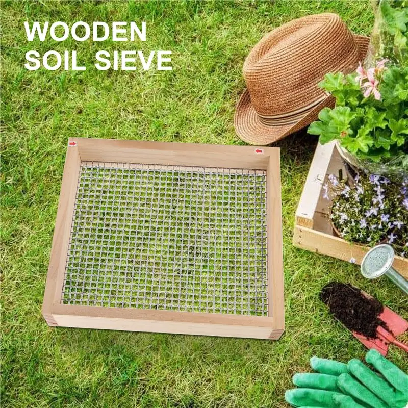 AC23-Wooden Soil Sieve For Gardening, Garden Sand Soil Sieve, Soil Sieve For Earth And Stone, Gardening Compost Sieve
