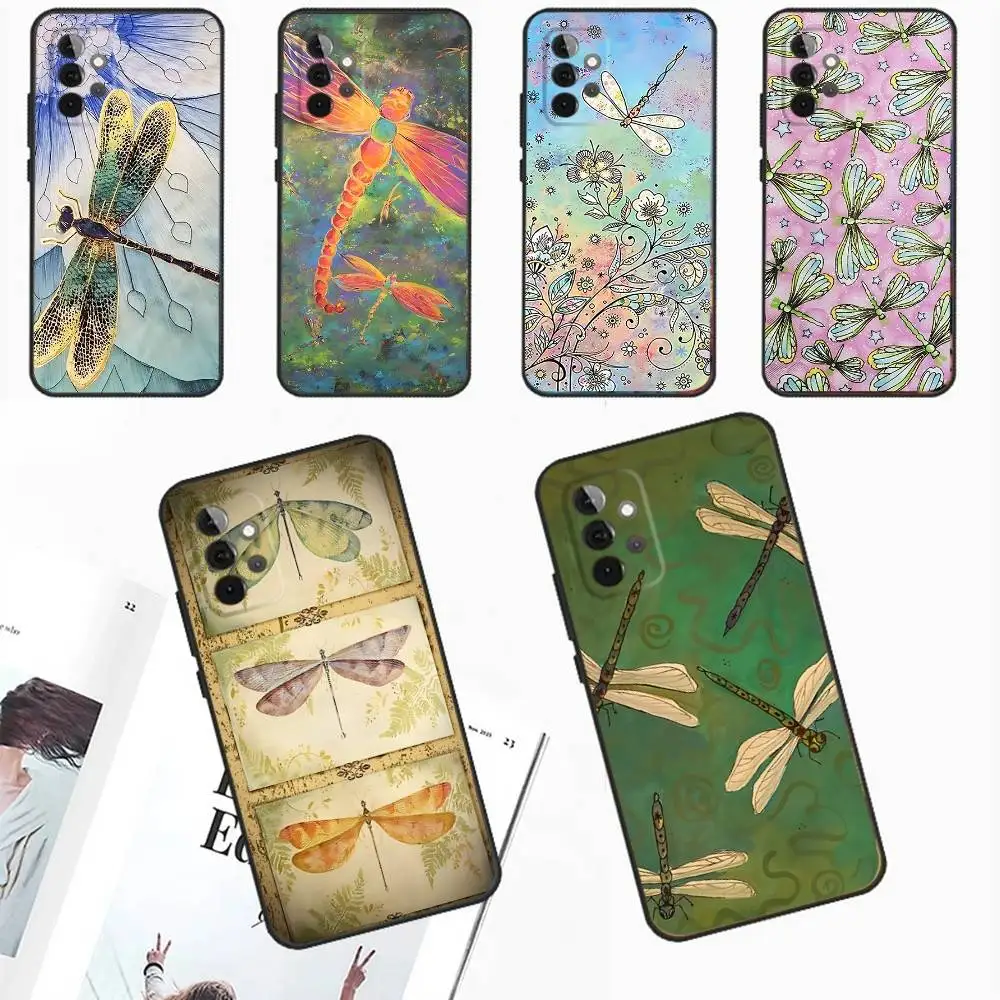 

Dragonfly Insect Art Drawing Phone Case For Samsung Galaxy A13,A21s,A22,A31,A32,A52,A53,A71,A80,A91 Soft Black Phone Cover