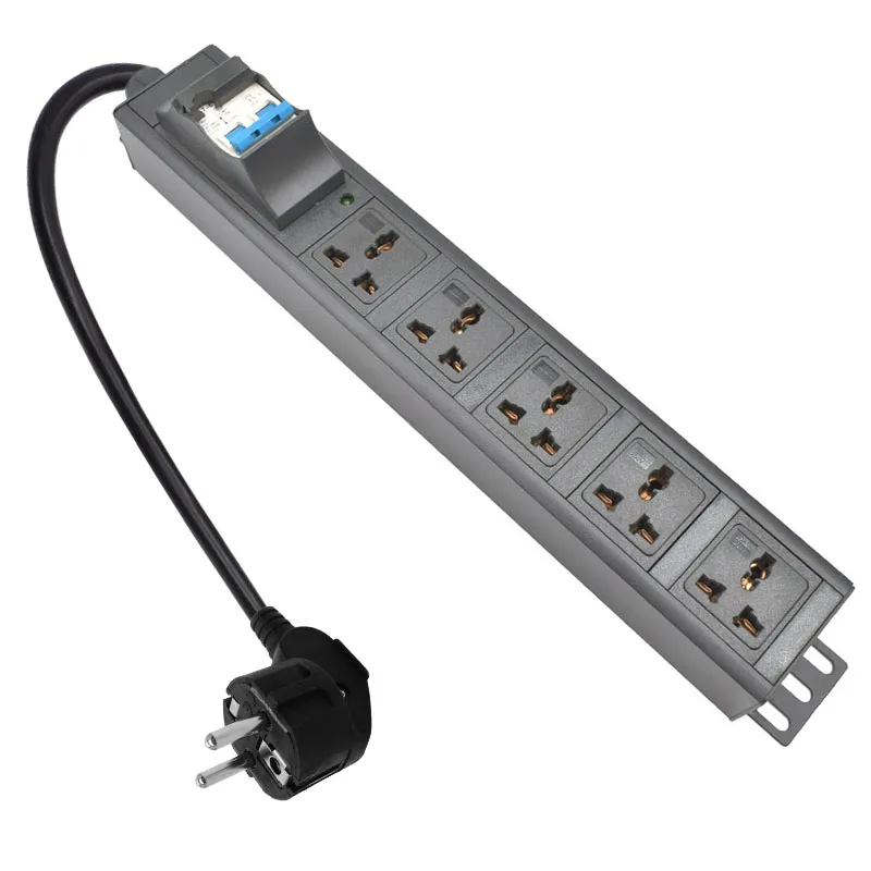 

1.5U PDU Power Strip 5 Unit 10A universal socket Network Cabinet Rack 2M extension cord 16A 4000W Aluminium Alloy Socket