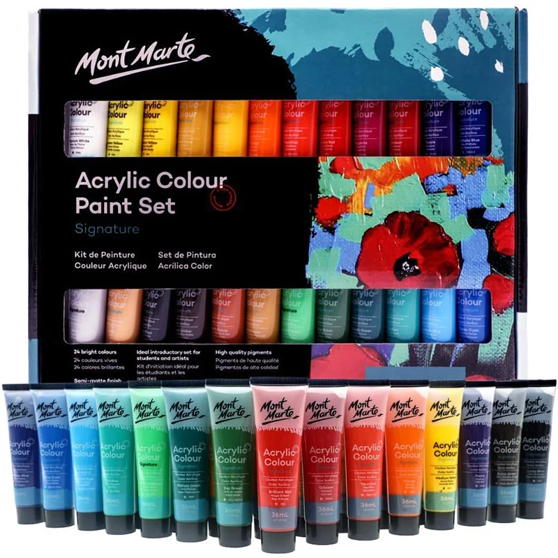 Profession Acrylic Paint 24 Colors 36ml Tube Acrylic Paint Set Paint for Fabric Clothing Painting Rich Pigments for Art Painting