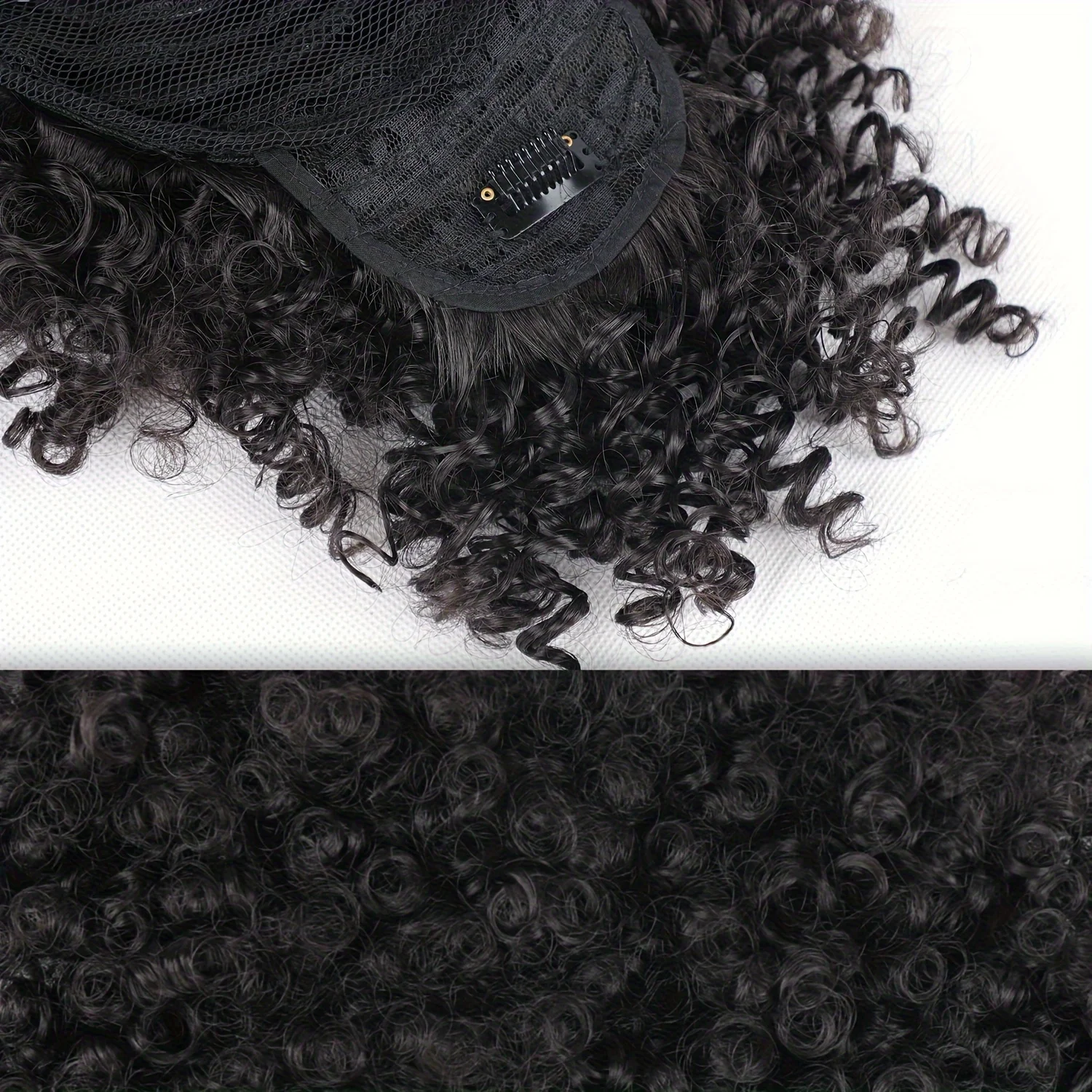 아프로 합성 퍼프 드로스트링 포니테일 붙임머리 앞머리 포함 파인애플 업두 여성용 짧은 곱슬곱슬 포니테일 헤어 번