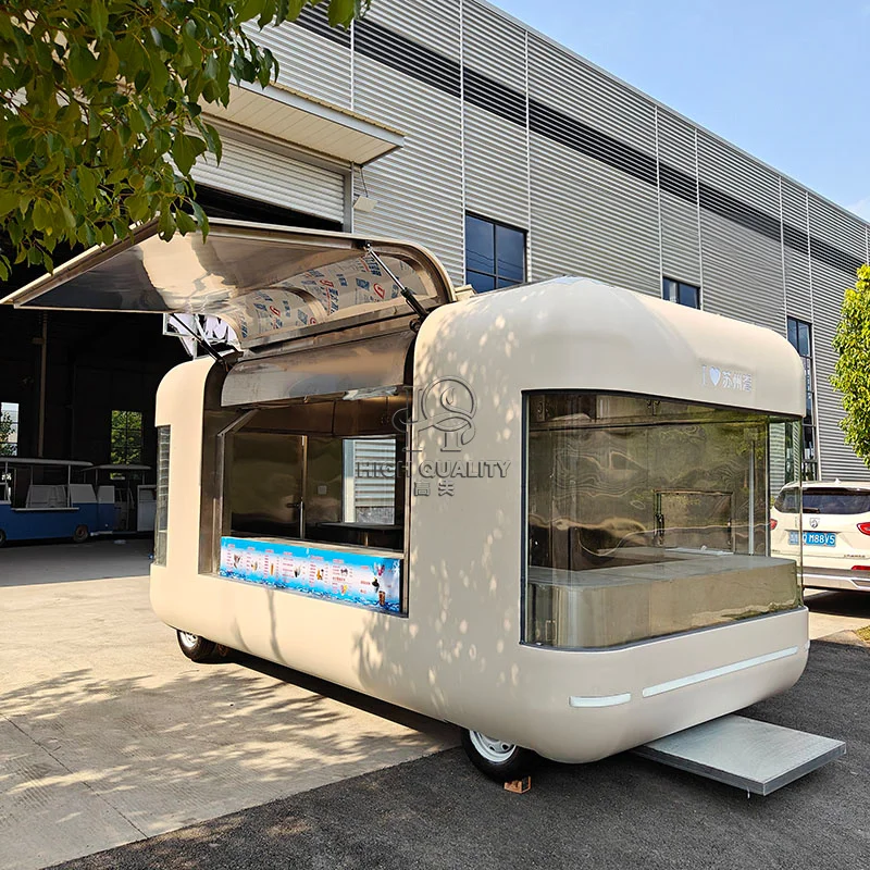 Mobile Kitchen Trailer Ice Cream Food Cart Refrigerator Mobile Food Caravan Fast Food Trailer High Quality